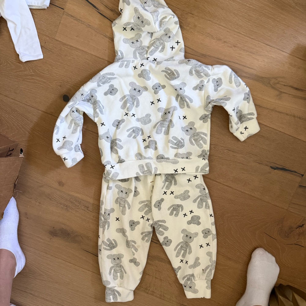 White and Gray Matching Footies Set with Full-Body Design